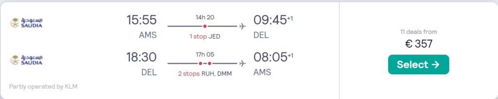 SAUDIA AMSTERDAM TO DELHI